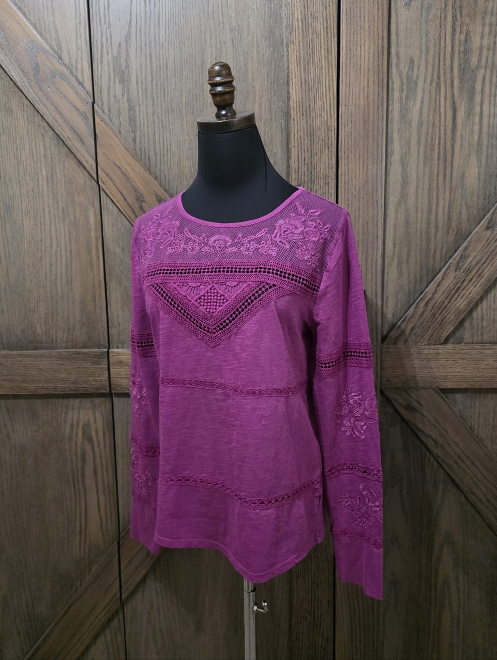 NWT Sundance Fuchsia Embroidered Long-Sleeve Tee